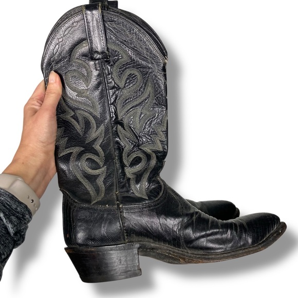 Vintage Cowboy Boots 1980s Dan Post Boots Teju Lizard Black M 8/ W 9.5 USA** - Picture 4 of 15